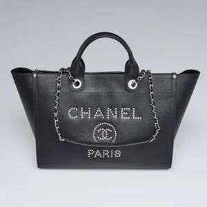 CHANEL
Black Caviar Leather Studded Large Deauville Tote Bag SHW